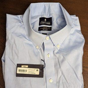 [NEW] Stafford Non Iron Pinpoint Oxford Blue Dress Shirt 17.5" x 34"/35"